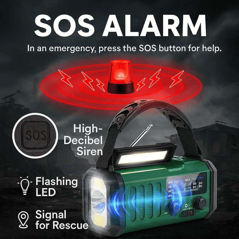 VOXL V330 dynamo emergency radio with three flashlight modes SOS beacon and durable shell