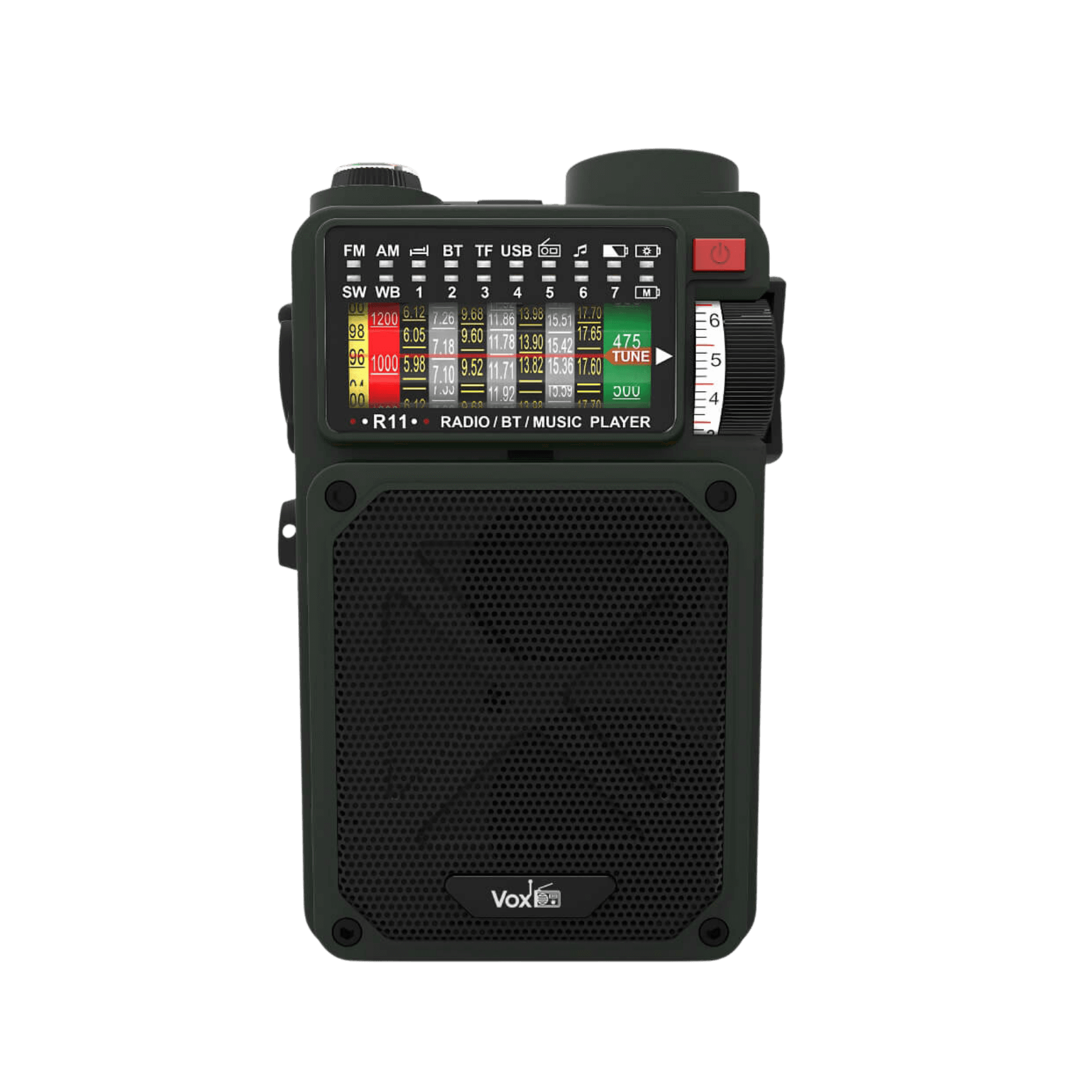 VOXL V012 compact solar hand crank emergency radio with USB charging and Bluetooth music