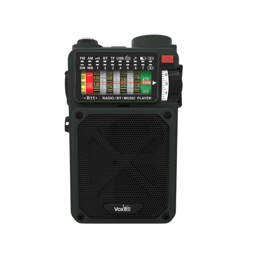 VOXL V012 compact solar hand crank emergency radio with USB charging and Bluetooth music