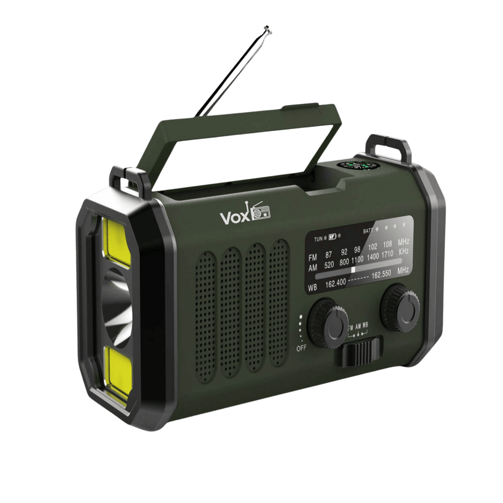 VOXL V330 emergency radio with 10000mAh battery solar hand crank USB charging for survival