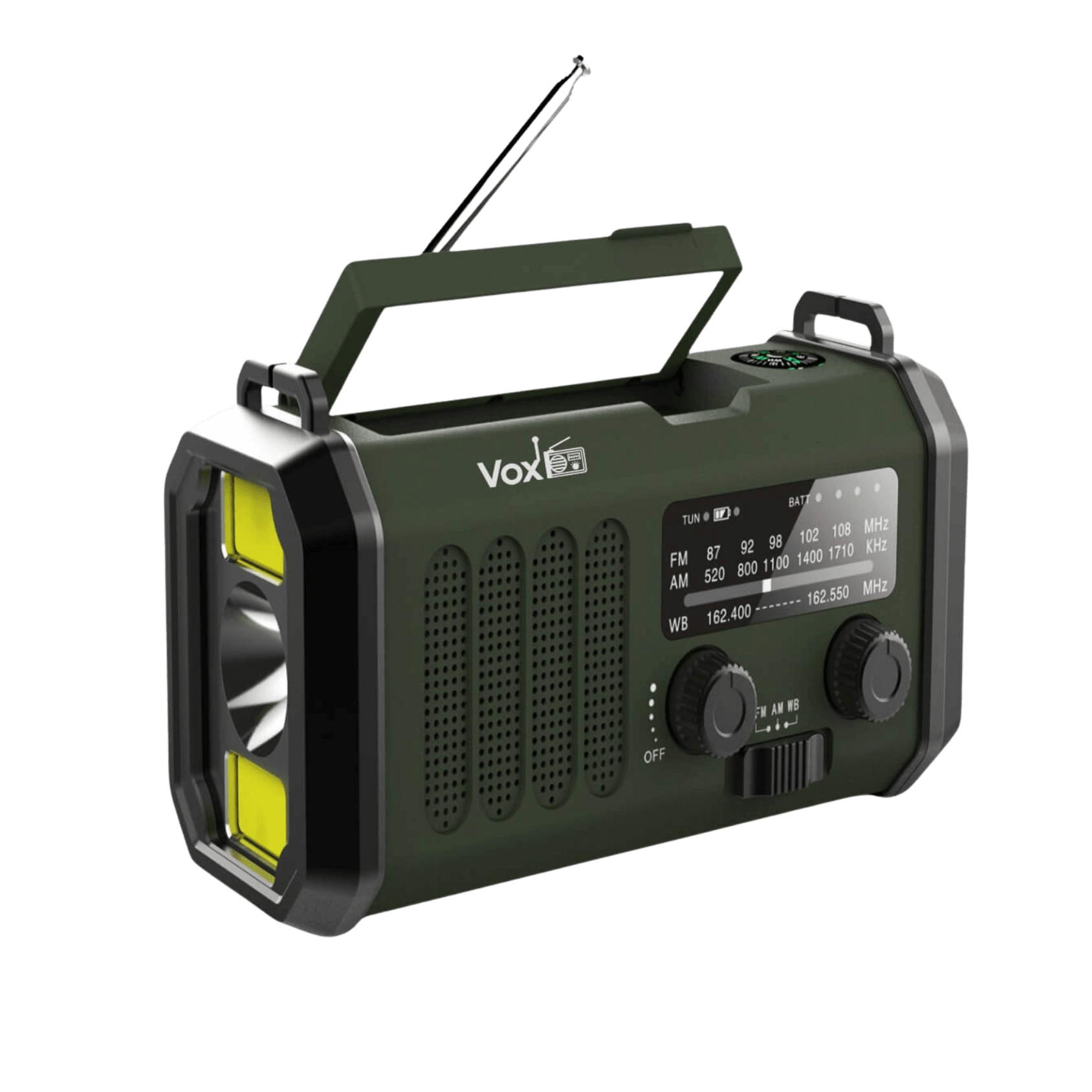 VOXL V330 emergency radio with 10000mAh battery solar hand crank USB charging for survival