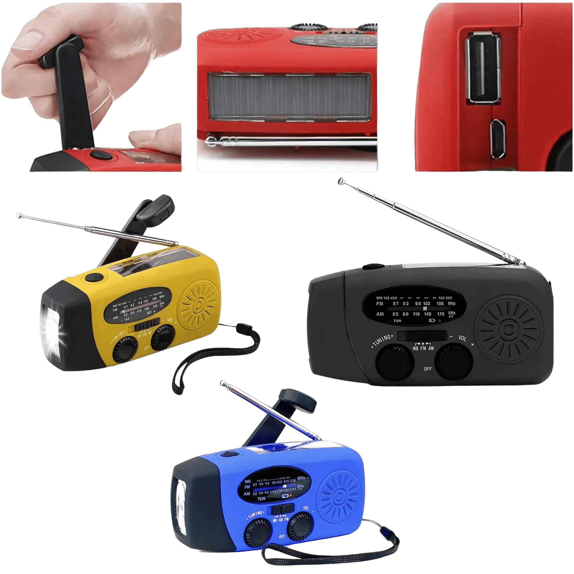 crank radio with LED flashlight