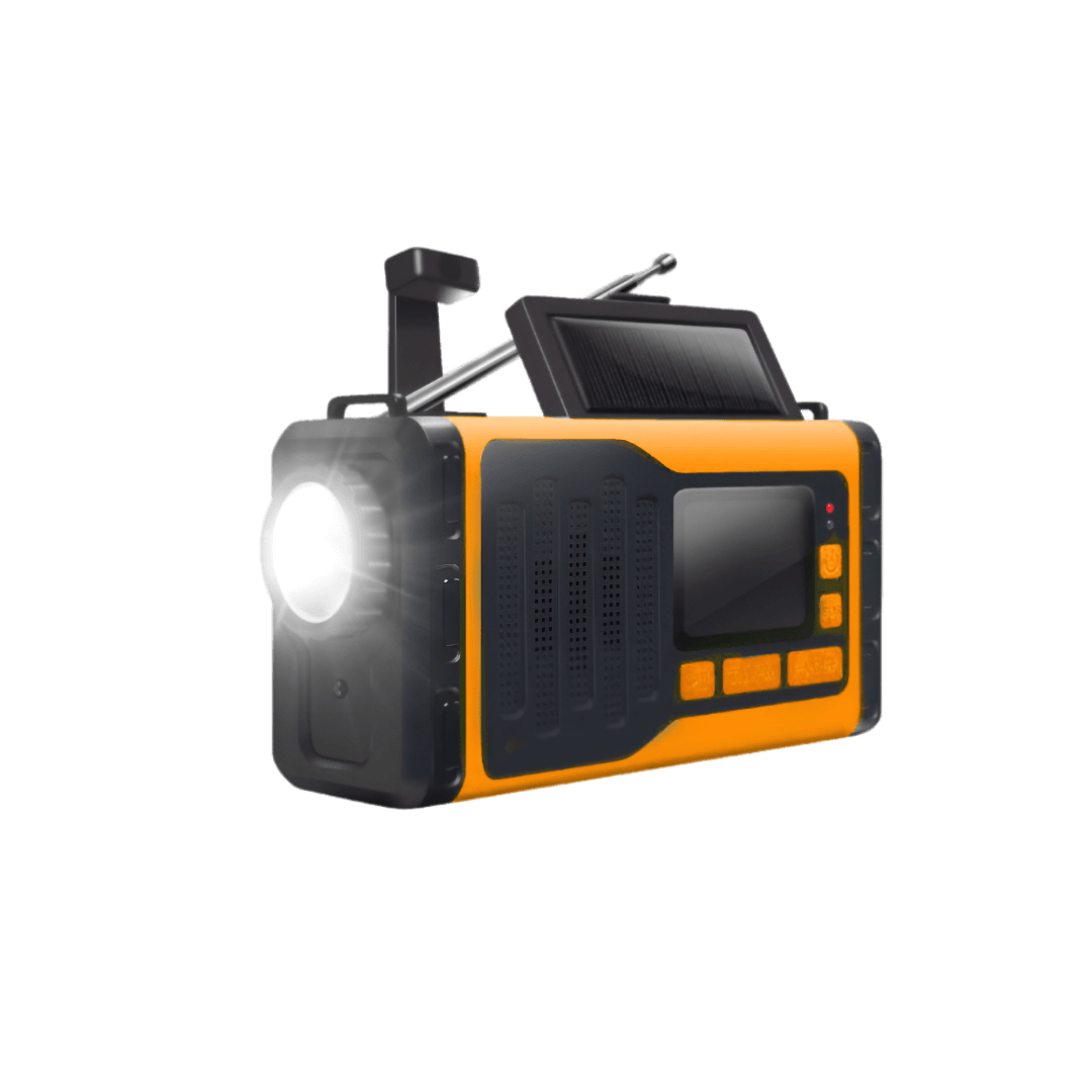 VOXL V16 waterproof IPX4 survival radio with SOS siren reading lamp and rugged ABS body