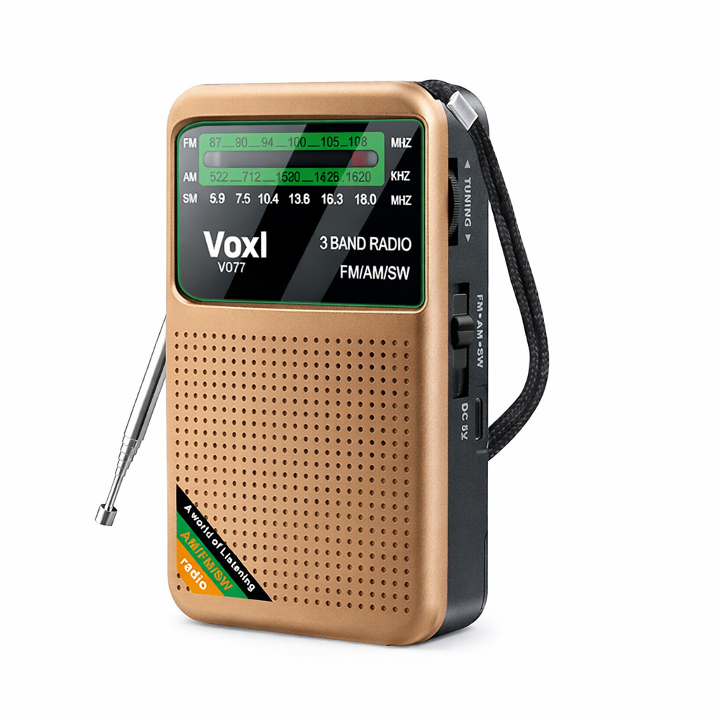Voxl V077 AM/FM/SW Rechargeable Portable Radio, 3W Speaker