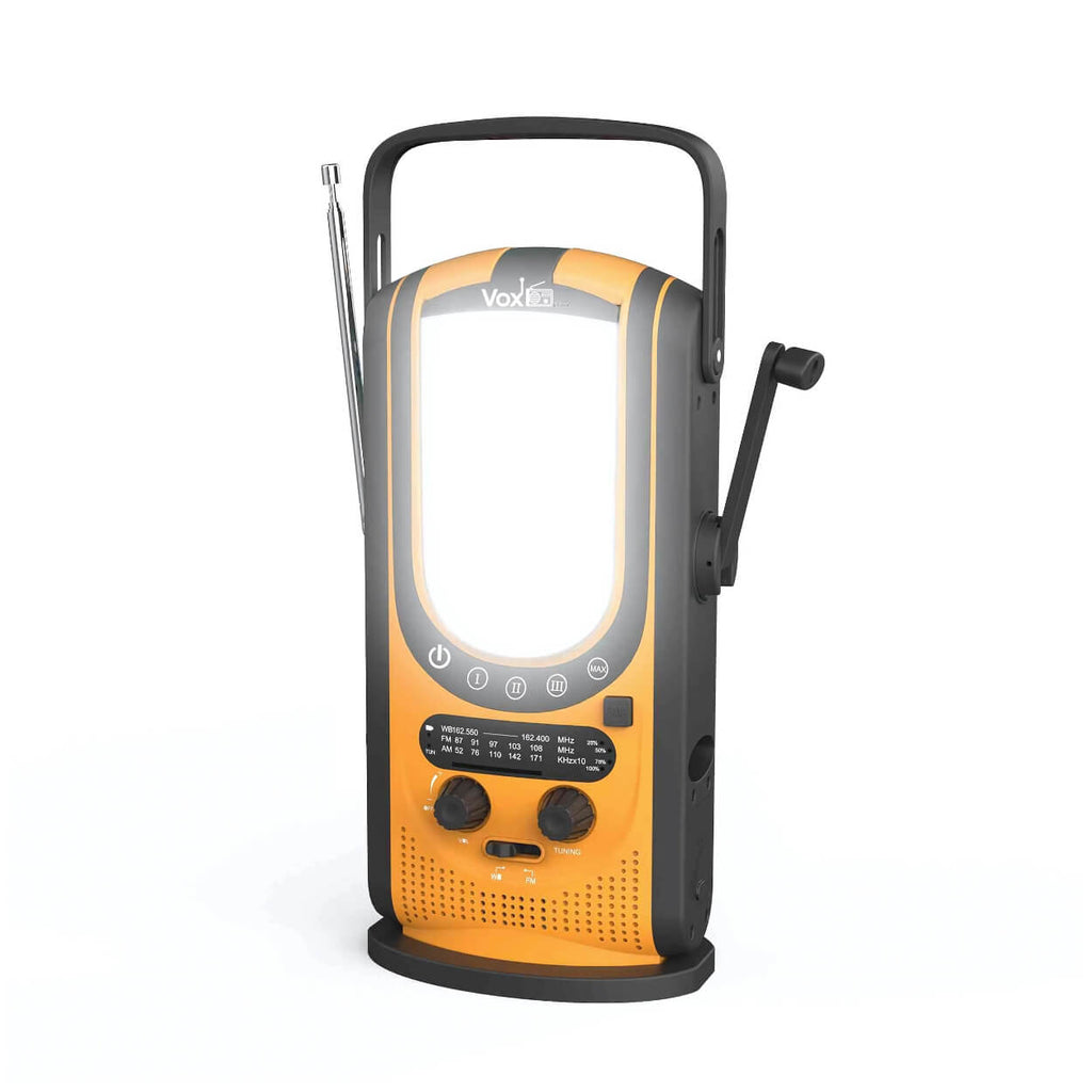 VOXL V099 emergency radio 6000mAh battery operated with hand crank solar USB Type C charging