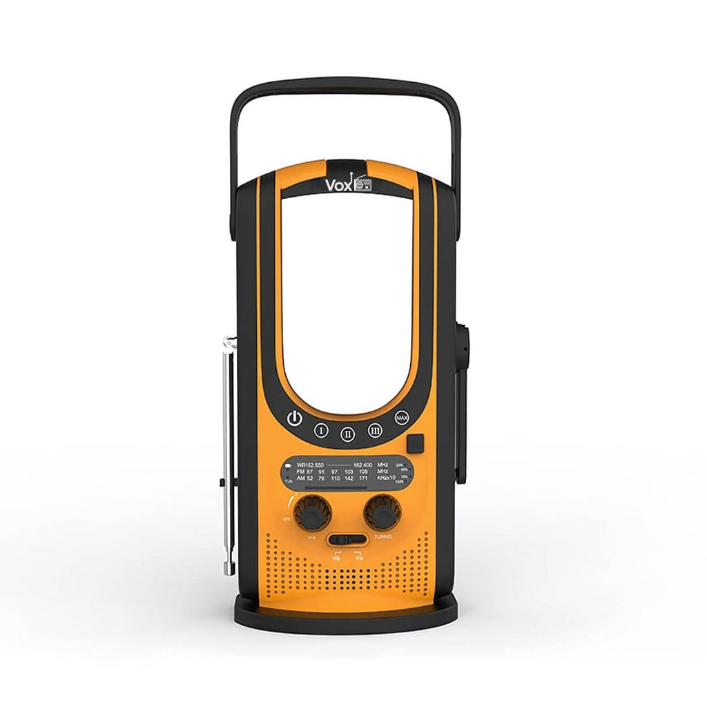 VOXL V099 portable solar powered radio with AM FM NOAA weather alerts and 15W output speaker