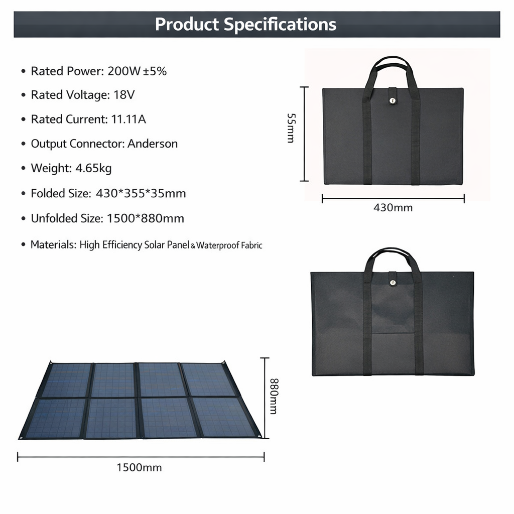 Voxl V200W18V 200W Foldable Solar Panel Charger | 18V Portable Power