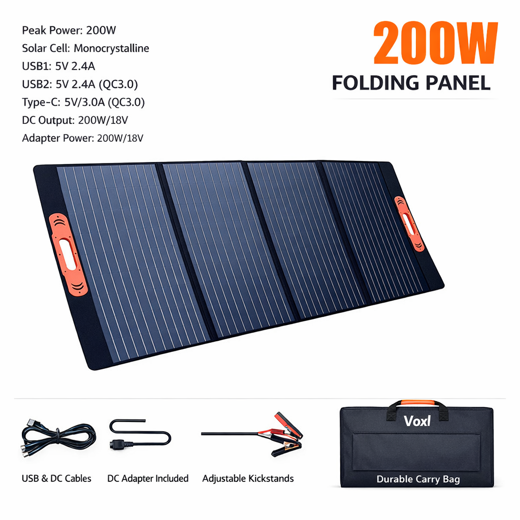 Voxl V200W18V 200W Foldable Solar Panel Charger | 18V Portable Power