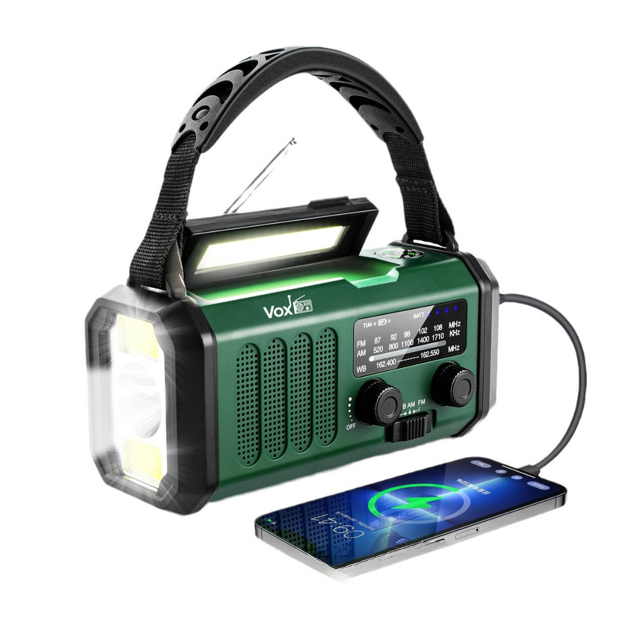 VOXL V330 dynamo emergency radio with NOAA weather alerts AM FM WB reception and SOS alarm