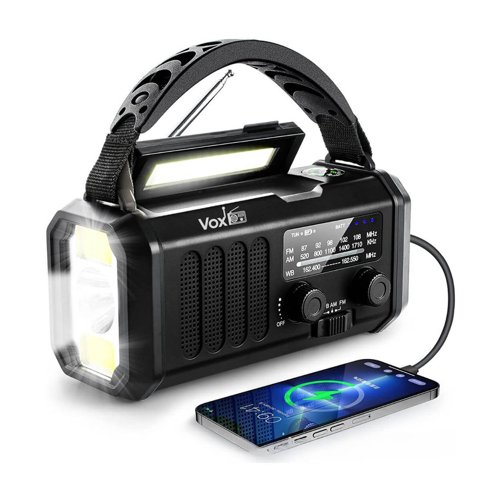 VOXL V330 battery powered radio for emergency with long playtime and phone charging function