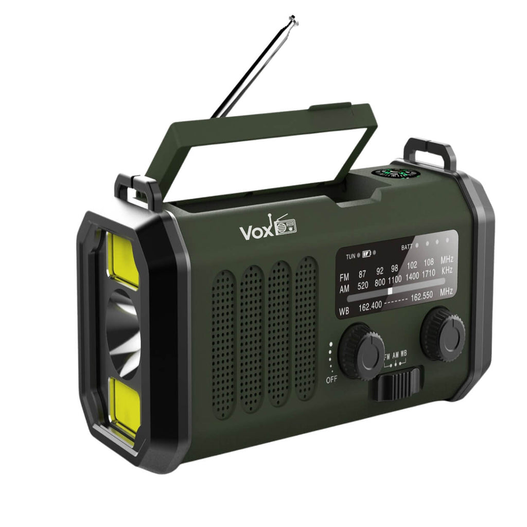 VOXL V330 multifunctional emergency radio with 14W COB reading lamp flashlight and compass