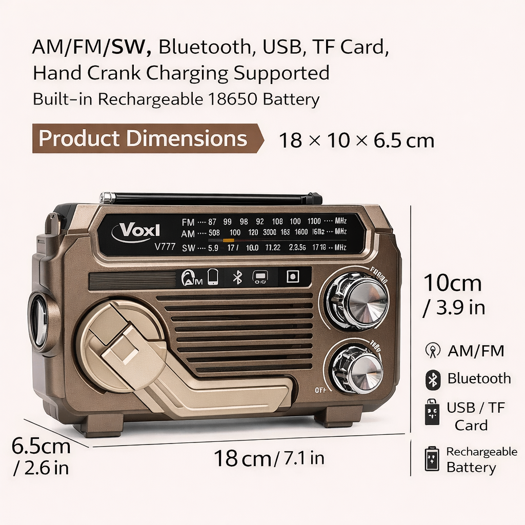 Voxl V777 3W AM/FM/SW Portable Radio w/ Bluetooth, USB & TF