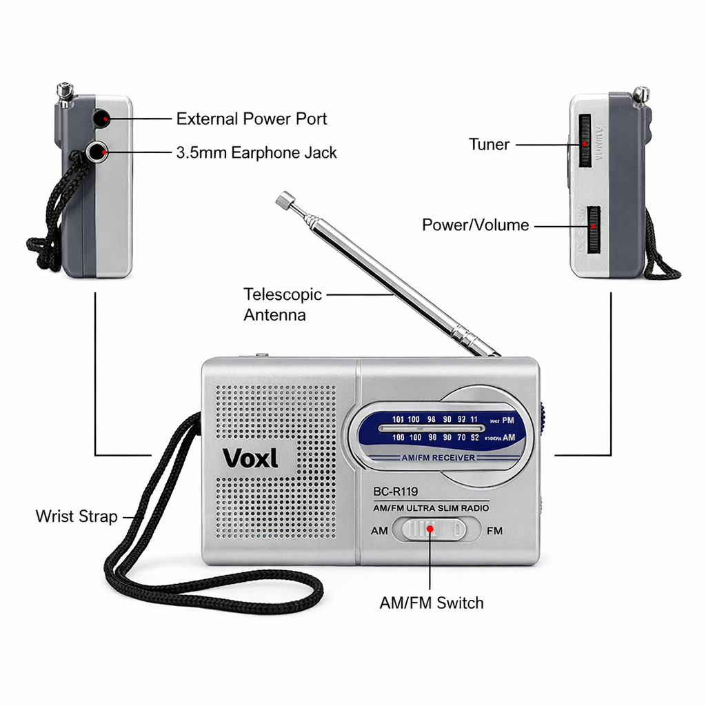 Voxl BC-R119 Pocket AM/FM Radio | AA Battery Portable Radio