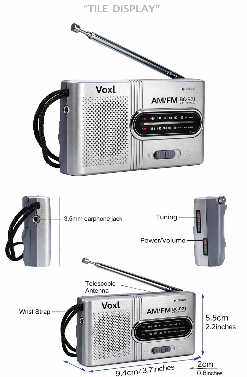 Voxl BC-R21 Mini AM/FM Portable Radio with Headphone Jack