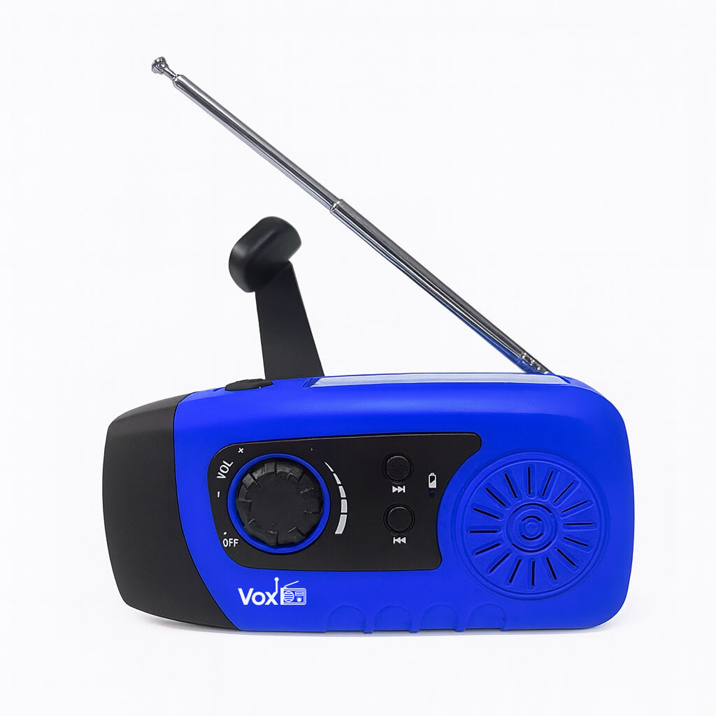 VOXL V029 compact emergency radio battery powered with 2000mAh rechargeable battery and FM reception