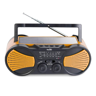VOXL V033 emergency weather radio with AM FM WB support solar crank USB powerbank