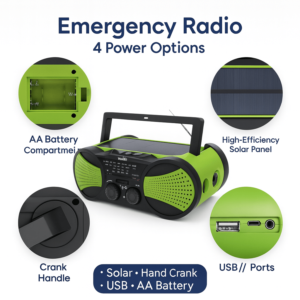 VOXL V033 lightweight emergency crank radio for travel hiking and disaster preparedness