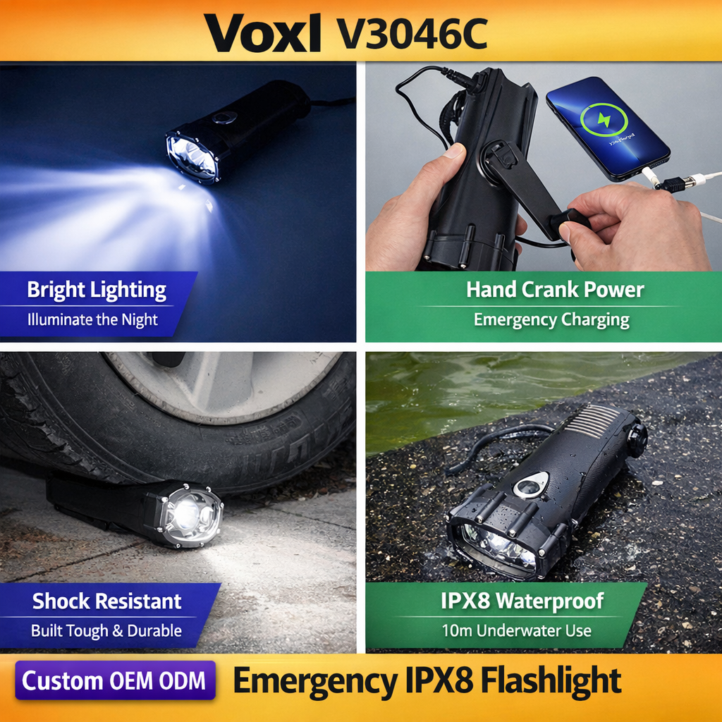 3046C Hand Crank Emergency Flashlight with IPX8 Waterproof Protection