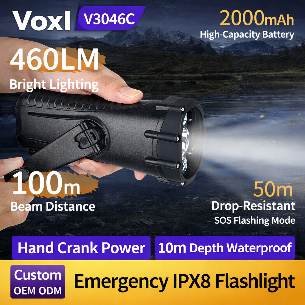 3046C Hand Crank Emergency Flashlight with IPX8 Waterproof Protection