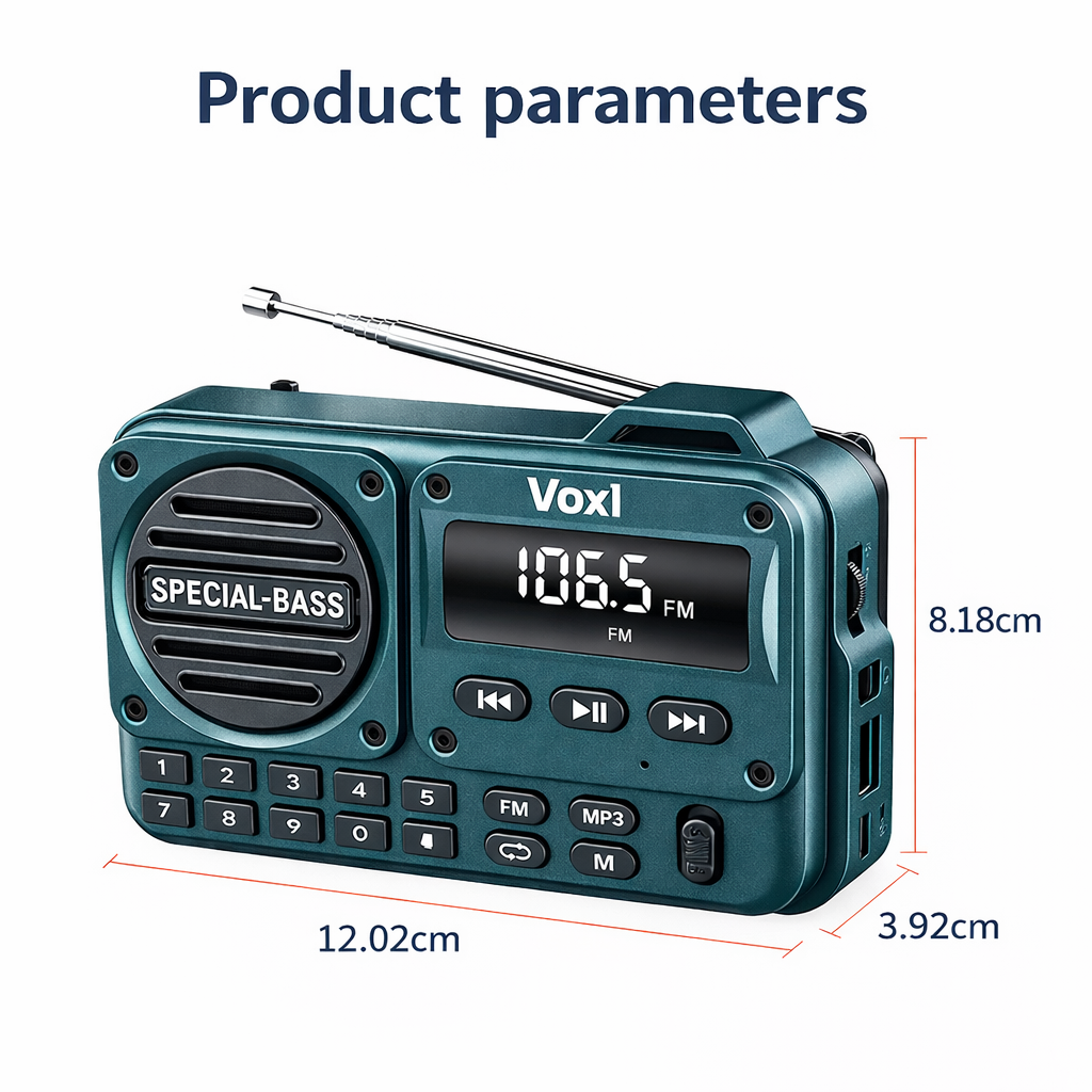 Voxl V456 Portable Bluetooth FM Radio with TF Card & USB Playback