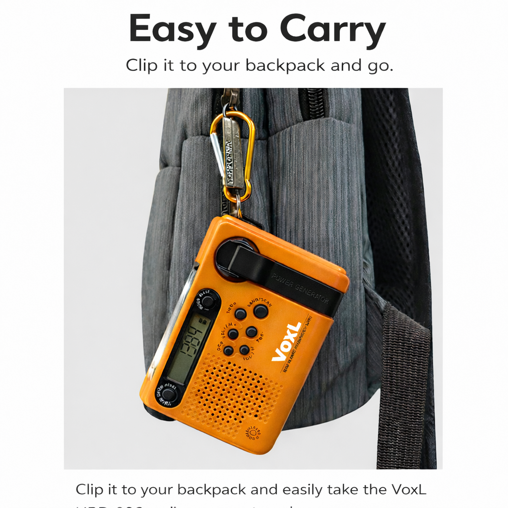Voxl V900 Emergency Weather Radio (Hand Crank + Solar + USB-C) with 4000mAh Power Bank