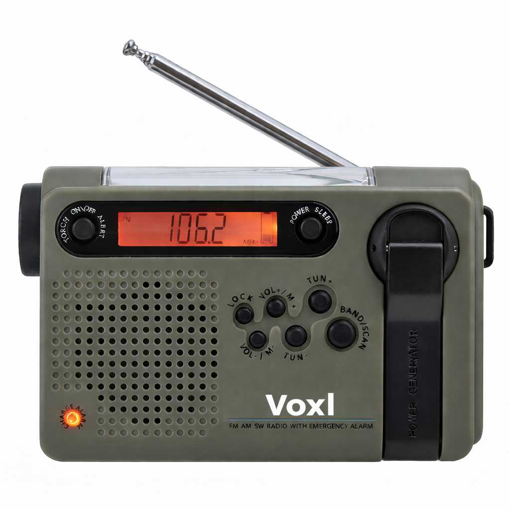 Voxl V900 Emergency Weather Radio (Hand Crank + Solar + USB-C) with 4000mAh Power Bank